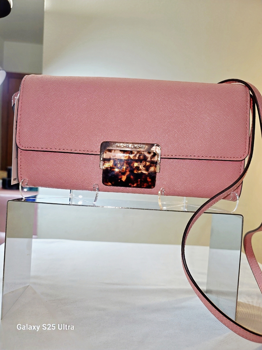 MICHAEL Michael Kors Cynthia Large Leather Clutch In Pale Pink
